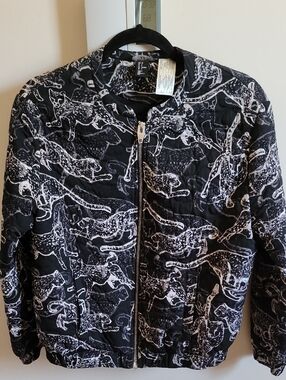 H&M Black and White Animal-Print Bomber
